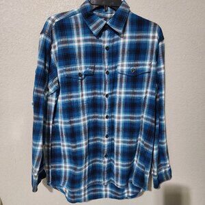 Red Head Brand Co. Shirt Mens Size Medium Button up Blue Plaid Flannel Cabin Cot